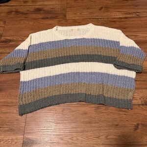 Altar'd State Cream and Blue Striped Knit Sweater S/M EUC